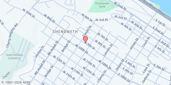 Map showing SVDP The Dalles at 505 W 9th Street, The Dalles, OR