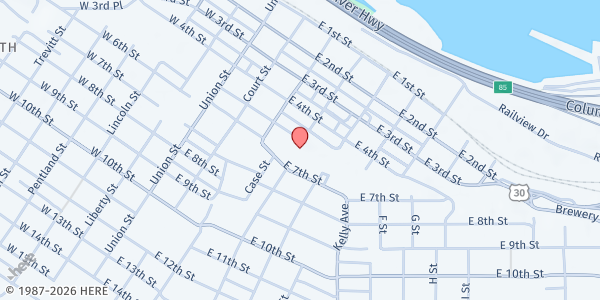 Map showing Wasco-Sherman Public Health Department - Food Distribution Center at 419 E 7th St, The Dalles, OR
