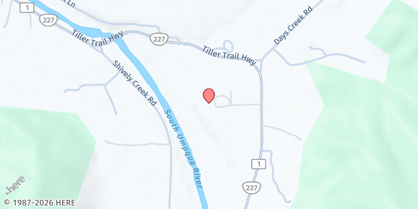 Map showing Outpost Mobile Food Center - Days Creek at 11381 Tiller Trail Hwy, Days Creek, OR