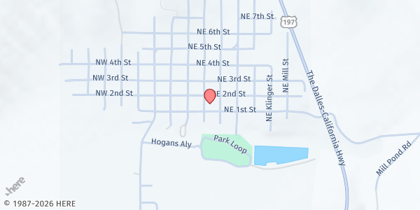 Map showing St Alphonsus Parish Hall at 420 NE 1st St, Dufur, OR