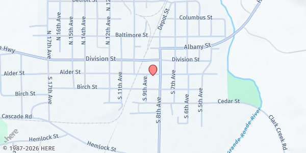 Map showing Elgin Food Bank at 850 Alder, Elgin, OR