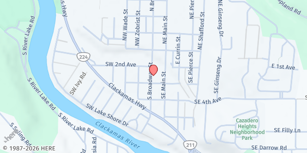 Map showing Estacada Area Food Bank at 272 S. Broadway Street, Estacada, OR