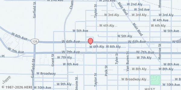 Map showing Catholic Community Services (CCS) – Eugene at 1464 W 6th Avenue, Eugene, OR