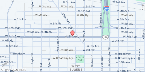 Map showing Looking Glass New Roads at 941 W 7th Avenue, Eugene, OR