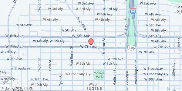 Map showing Looking Glass Station 7 at 931 W 7th Ave, Eugene, OR