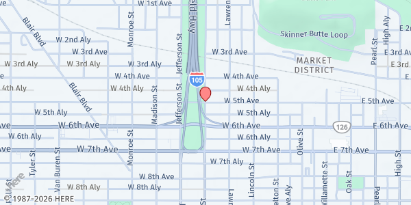 Map showing Neighbors Feeding Neighbors at West 5th Avenue & Washington Street, Eugene, OR