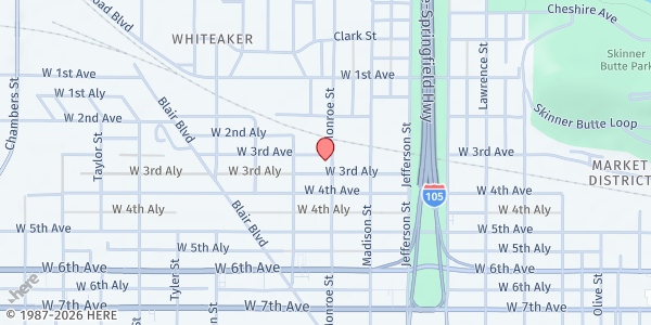 Map showing Sacred Connections Community Church at 810 West 3rd Ave., Eugene, OR