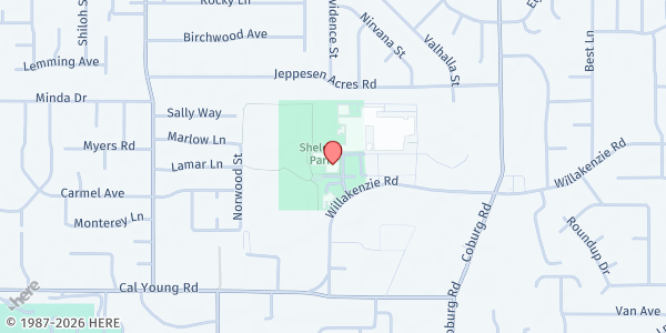 Map showing Sheldon Community Center at 2445 Willakenzie Rd, Eugene, OR