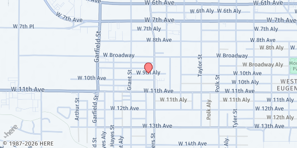 Map showing The Dining Room at 270 West 8th Street, Eugene, OR