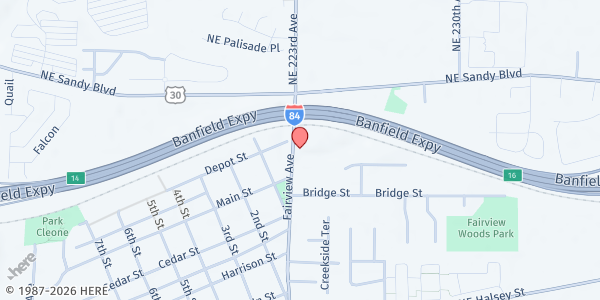 Map showing East County Food Pantry at 2420 NE Fairview Ave, Fairview, OR