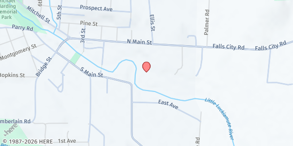 Map showing Falls City Seventh Day Adventist at 205 N Main St., Falls City, OR