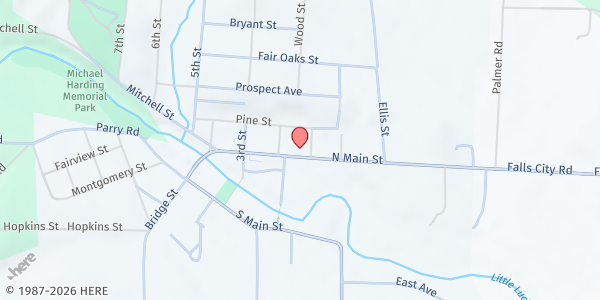 Map showing James 2 Community Kitchen - Falls City at 280 N Main Street, Falls City, OR