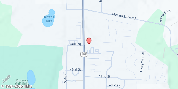 Map showing Helping Hands Coalition at 4590 Hwy 101, Florence, OR