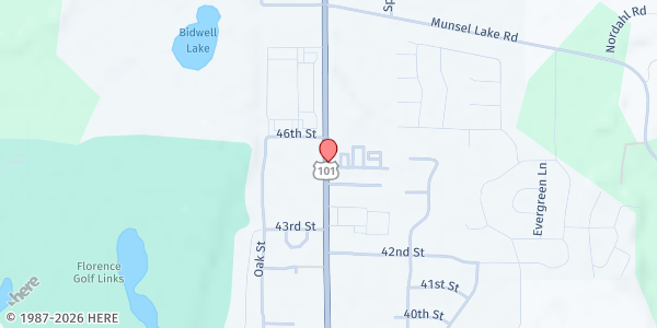 Map showing Helping Hands Coalition (HHC) at 4590 U.S. 101, Florence, OR