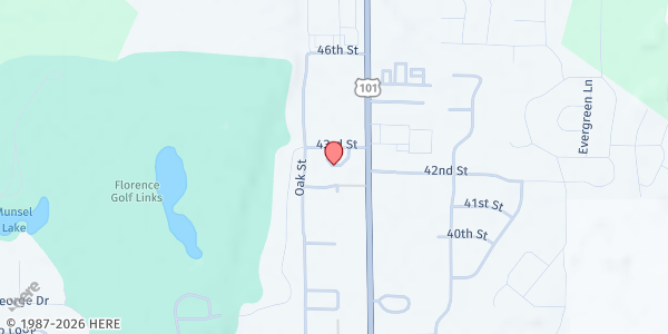Map showing Siuslaw Dunes Apartments at 1750 43rd Street, Florence, OR