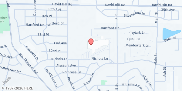 Map showing Forest Grove HS Free Food Market at 1401 Nichols Ln, Forest Grove, OR