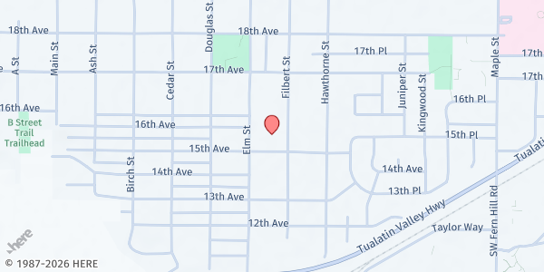 Map showing SVDP St Anthony (Forest Grove) at 1660 Elm St, Forest Grove, OR
