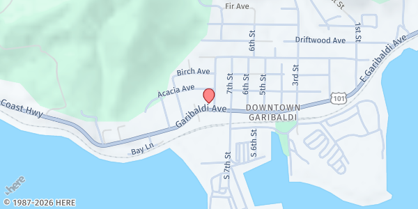 Map showing God's Lighthouse Church Pantry at 103 8th Street, Garibaldi, OR