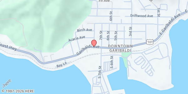 Map showing God's Lighthouse Church Pantry at 103 8th St, Garibaldi, OR