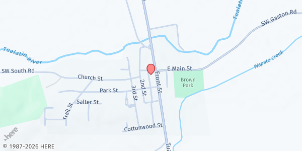 Map showing Wapato Valley Church at 200 Front Street, Gaston, OR