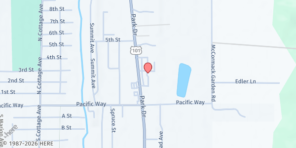 Map showing St. Vincent de Paul Food Pantry (Gearhart) at 3575 Hwy 101 North, Gearhart, OR