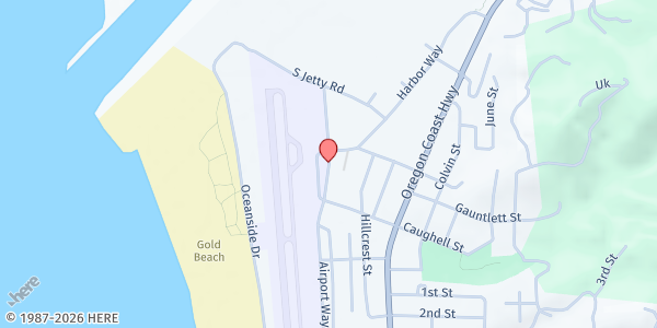 Map showing Gold Beach Community Center at 29841 Airport Way, Gold Beach, OR