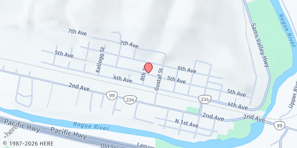 Map showing Gold Hill Food Bank at 775 5th Ave, Gold Hill, OR