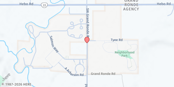 Map showing Iskam Mek Mek Haws at 9675 Grand Ronde Rd, Grand Ronde, OR