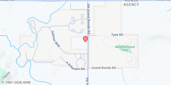 Map showing Iskam Mek Mek Haws at 9675 Grand Ronde Road, Grand Ronde, OR