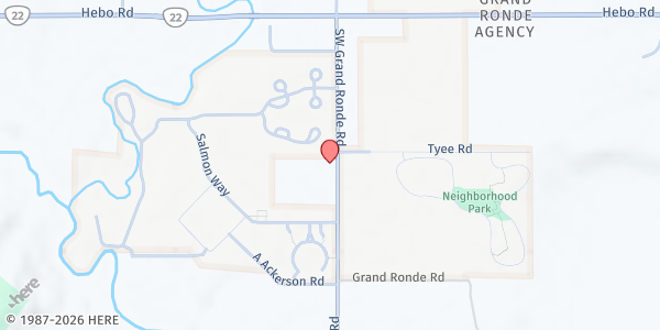 Map showing Iskam Mek Mek Haws at 9675 Grand Ronde Road, Grand Ronde, OR