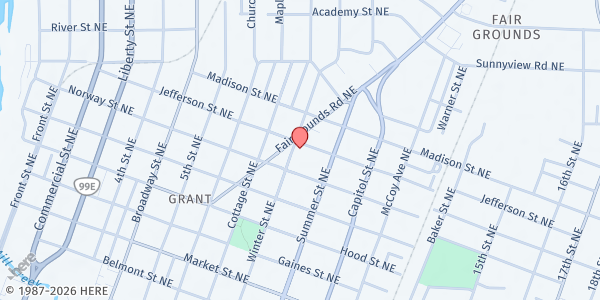 Map showing Jason Lee United Methodist at 820 Jefferson Street Northeast, Grant, OR
