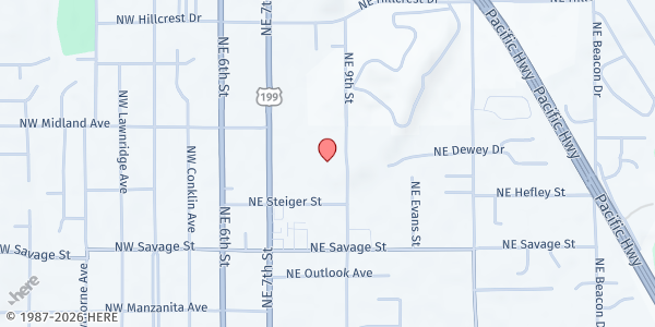 Map showing SDA Grants Pass Dorcas - CMS at 1360 NE 9th Street, Grants Pass, OR