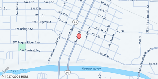 Map showing SVDP St Frederick's Soup Kitchen at 757 SE 7th Street, Grants Pass, OR