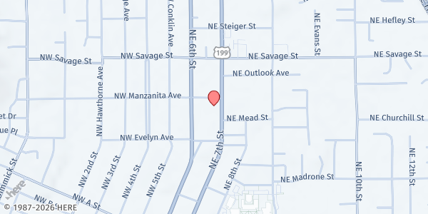 Map showing UCAN/RSVP at 125 NE Manzanita, Grants Pass, OR