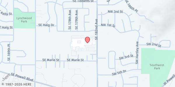 Map showing Food for Families at 3505 SE 182nd Ave, Gresham, OR