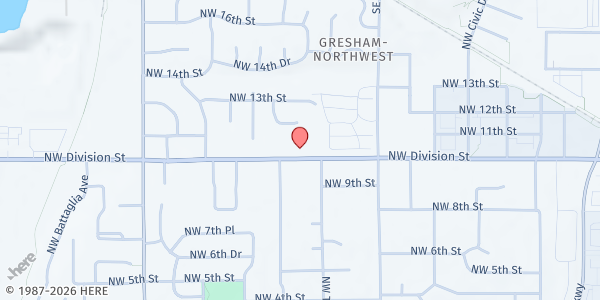 Map showing Metro Church of Christ at 1525 NW Division, Gresham, OR