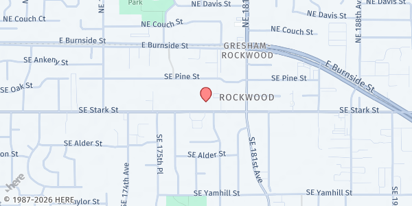 Map showing Snowcap at 17805 SE Stark Street (behind church), Gresham, OR