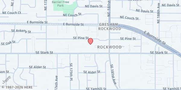 Map showing SnowCap at 17805 SE Stark Street (behind church), Gresham, OR