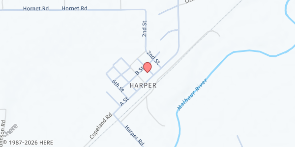 Map showing Harper Mobile Pantry at 2975 A St., Harper, OR