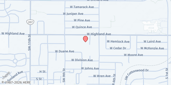 Map showing First Christian Church at 775 W Highland, Hermiston, OR