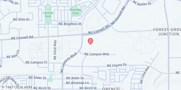 Map showing Shelter at Orenco Station at 6701 NE Campus Way, Hillsboro, OR