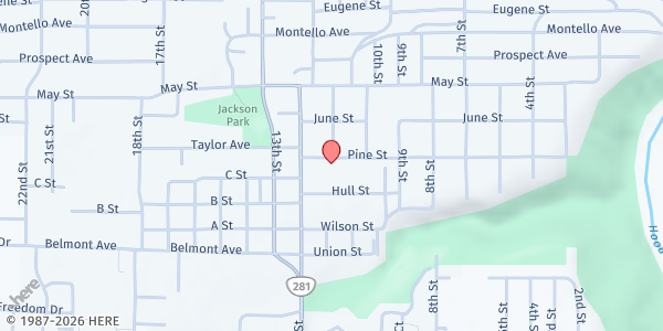 Map showing Fish Food Bank Hood River Location at 1107 Pine Street, Hood River, OR