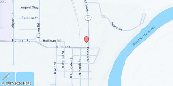 Map showing Ella Curran Food Bank at 854 North Main Street, Independence, OR