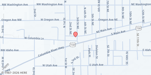 Map showing Irrigon-Boardman Emergency Assist. Center at 290 N Main, Irrigon, OR