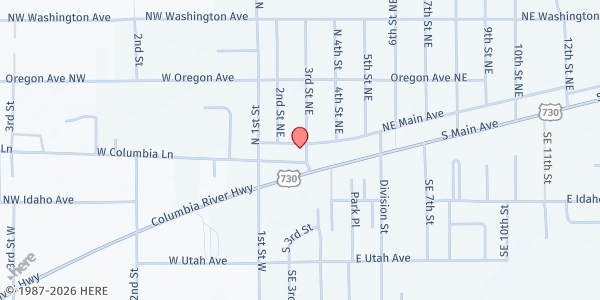 Map showing Irrigon Boardman Emergency Assistance Center at 290 N Main, Irrigon, OR