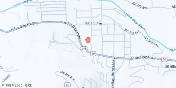 Map showing John Day Helping Hands Pantry at 126 NW Canton Street, John Day, OR