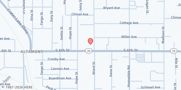 Map showing Bible Baptist Church at 4849 S 6th Street, Klamath Falls, OR