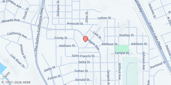 Map showing Klamath Falls Friends Church at 1910 Oregon Avenue, Klamath Falls, OR