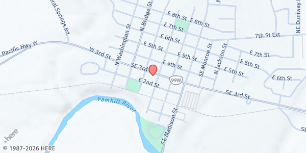 Map showing Lafayette Community Church-YCAP Food Box Site at 365 3rd Street, Lafayette, OR