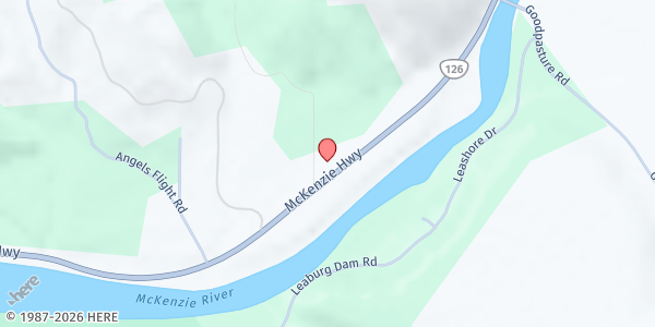 Map showing Lower McKenzie Community Resources at 45061 McKenzie Highway, Leaburg, OR